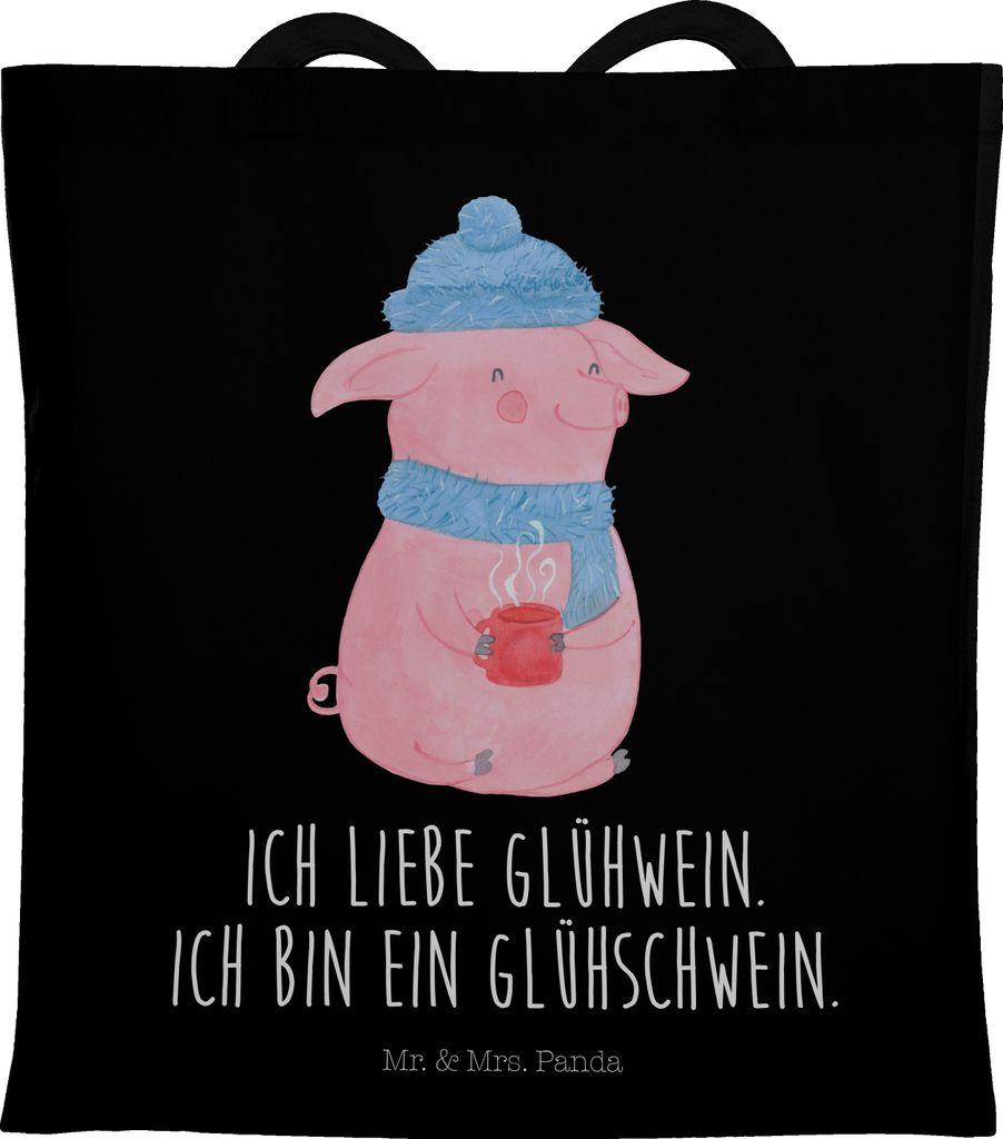 Mr. & Mrs. Panda Tote Bag Schwein Glühwein - Schwarz - Geschenk, Jutebeutel, Weihnachten, Laptoptasche, totebag, Weihnachtsmarkt, Glühschwein, Sh...