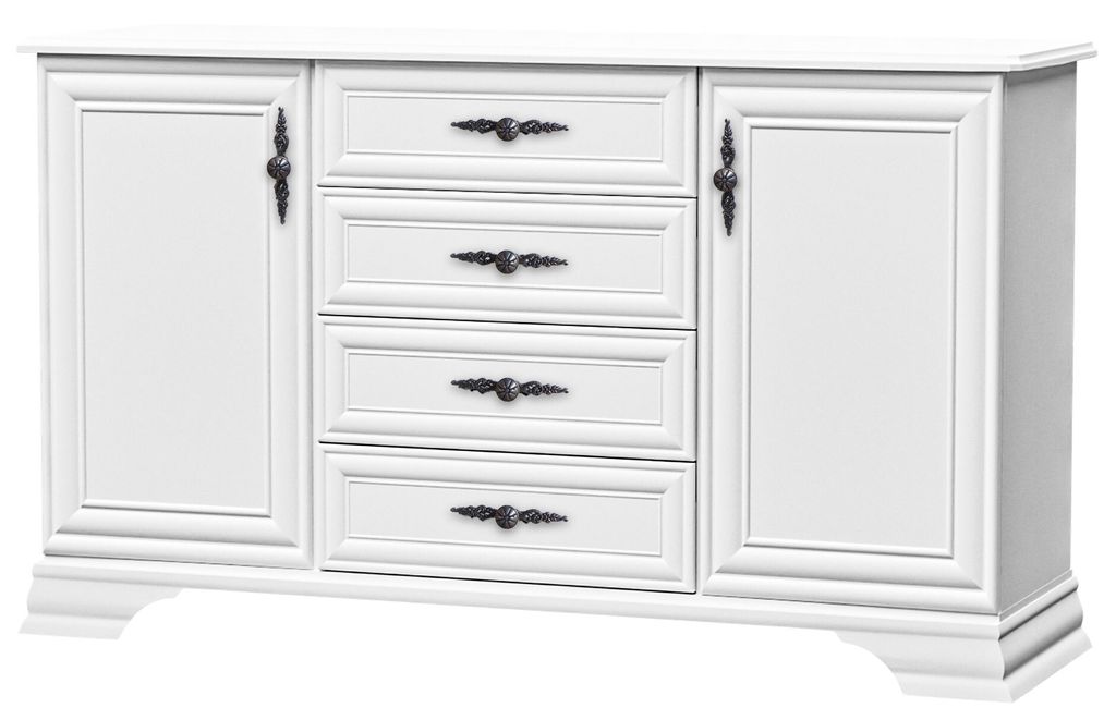 Komoda biała 90x155x45 cm z 4 szufladami 2 drzwiczkami w Zdjęcie produktu 