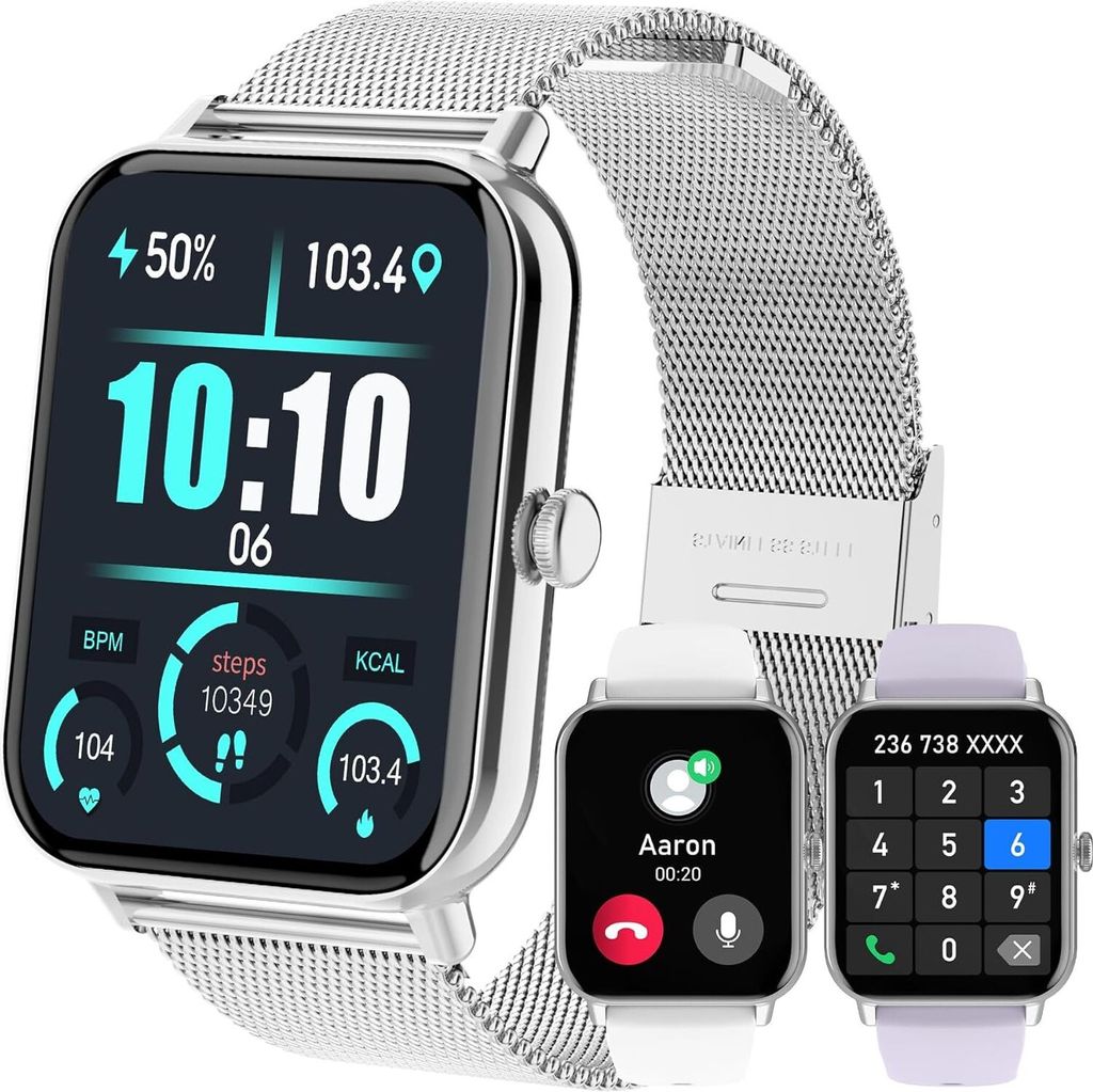 Smartwatch für Damen und Herren, mit Anruf und WhatsApp, 1,85 Zoll , automatisch, digital, Fitness, Schrittzähler, 120+ Sportmodus, Android IOS