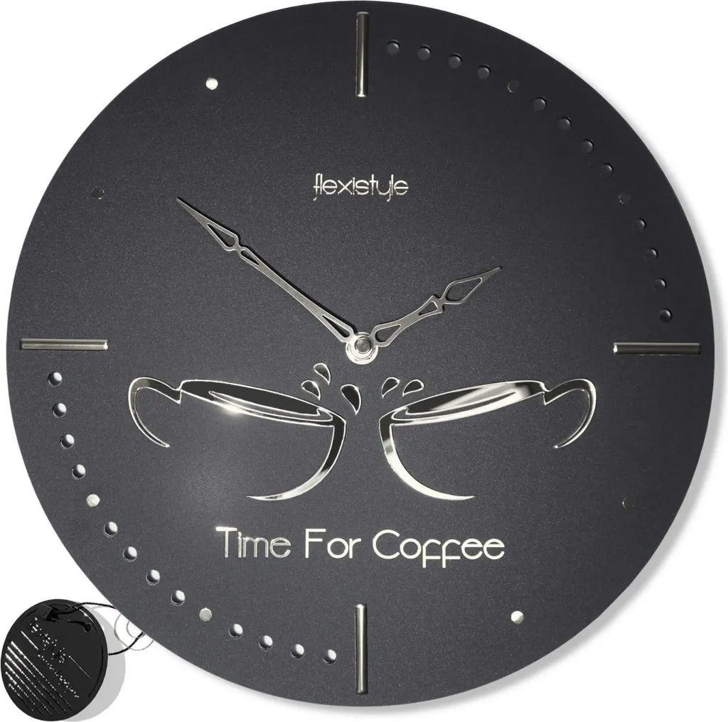 Horloge de cuisine 3D Cups avec mécanisme silencieux et cadran argent