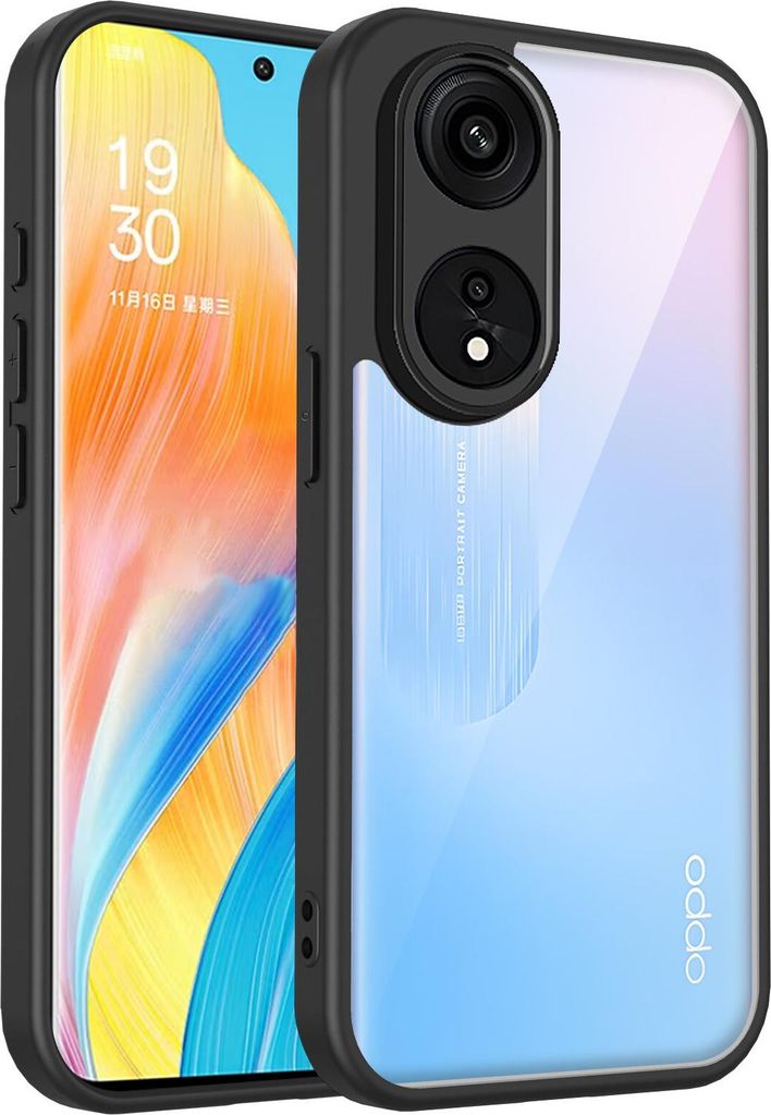 Hülle für Oppo A1 5G/A98 Transparente Rückseite TPU Bumper Stoßfest Handyhülle Schwarz