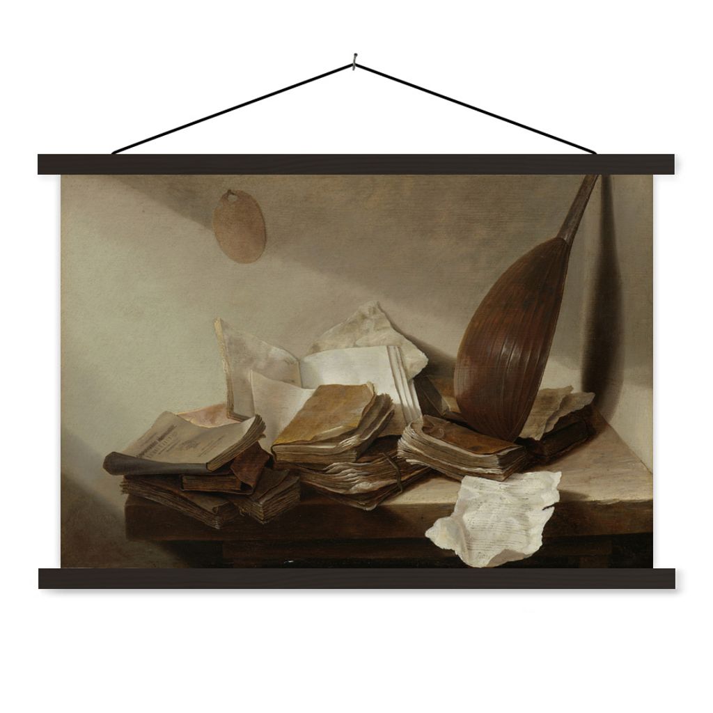 MuchoWow Textilposter Stilleben mit Büchern - Gemälde von Jan Davidsz. de Heem 60x40 cm mit schwarzem Rahmen - Hölzernes