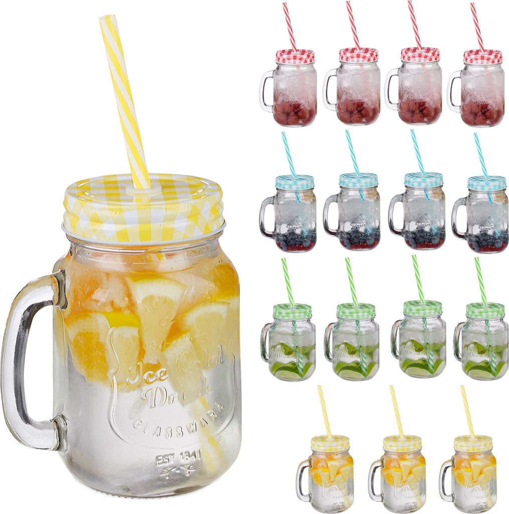 relaxdays Bunte Trinkgläser mit Deckel 16er Set Produktbild 1