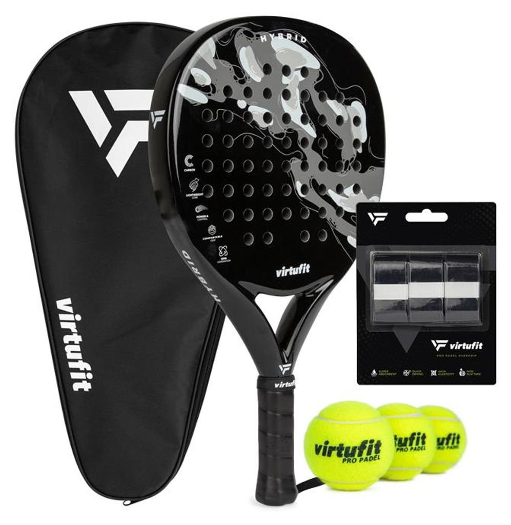 VirtuFit Hybrid Padel Set Schwarz Grau mit Schläger, Produktbild 