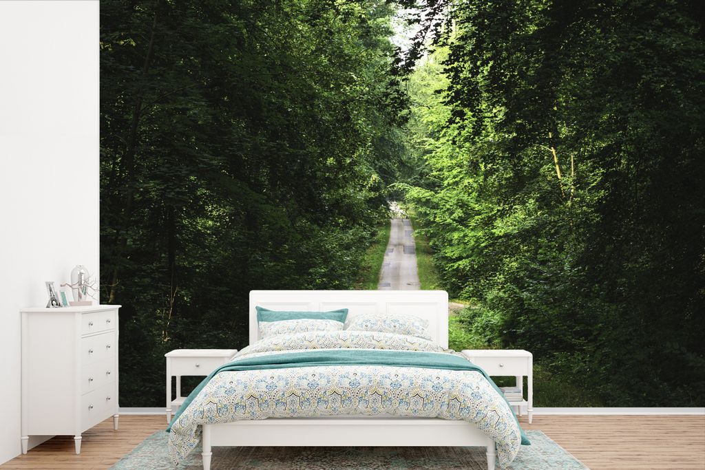MuchoWow Fototapete für Wohnzimmer oder Schlafzimmer Wandtapete Vinyl Motivtapete Frankreich - Bäume - Weg - 360x240 cm - Vinyl-Tapete