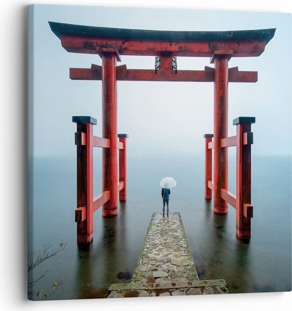 Bild auf Leinwand - Leinwandbild - Einteilig - Itsukushima-Jinja Tempel Regenschirm - 30x30cm Wand Bild Wanddeko Wandbilder Leinwanddruck Bilder Wa...