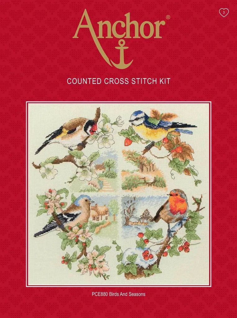 Kit DIY broderie Oiseaux et saisons pour décoration murale faite main