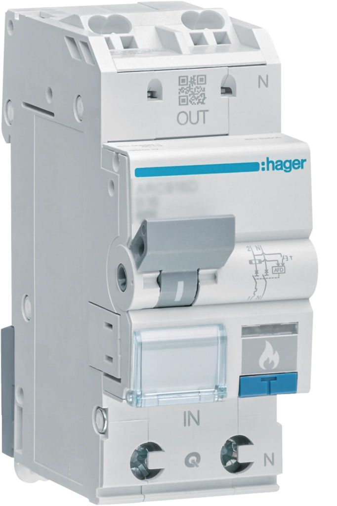 Hager AFDD mit LS-Schalter, 1P+N, B16A, 6kA, 230V, Produktbild 
