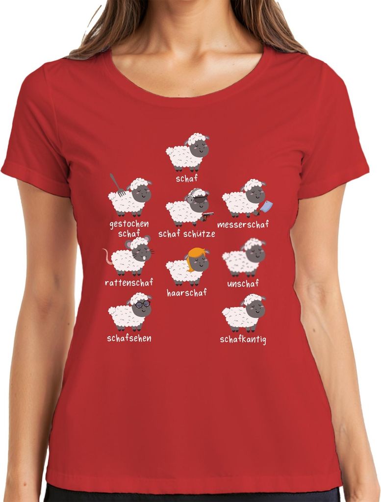 Lustige Schaf Sprüche Wortspiele Schäfchen Tierhumor Bauernhof Damen T-Shirt, Rot, M
