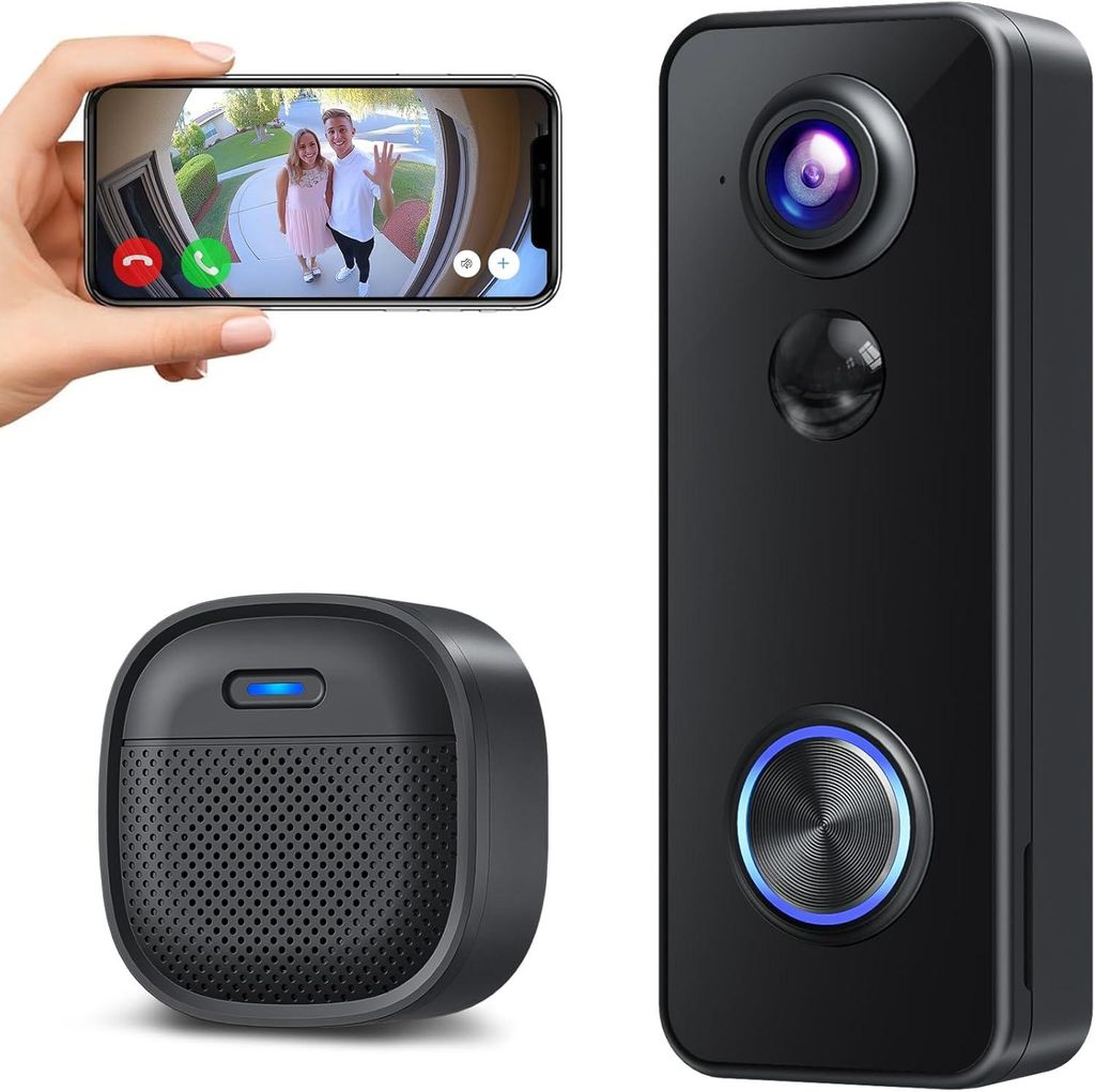 WLAN Türklingel mit Kamera, Türsprechanlagen, 2K UHD Kabellose Video-Türklingel, 180° Ultrabreiten Sichtfeld, PIR-Bewegungserkennung, Zwei-Wege...