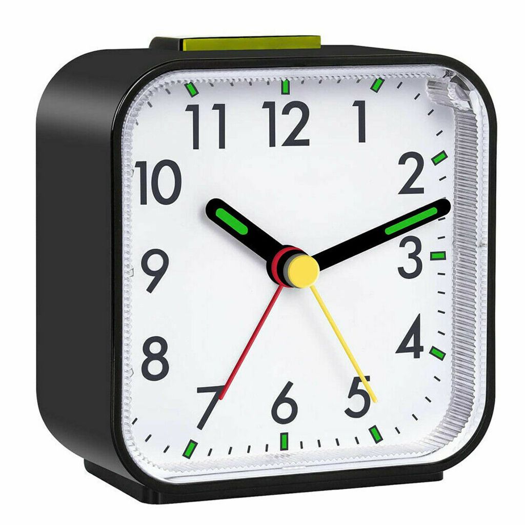 Uhr Wecker Quarz analog leise ohne Ticken Quadrat Reisewecker Tischuhr 2 Farbe 