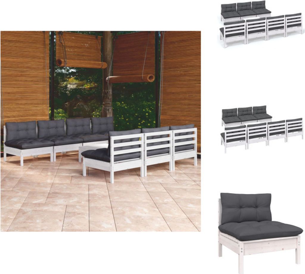 vidaXL 8-tlg. Garten-Lounge-Set mit Anthrazit Kissen Kiefernholz - Gartenmöbel-Sets
