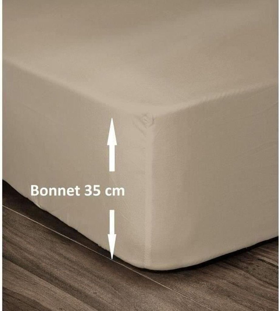 LOVELY HOME Spannbetttuch 100% Baumwolle 160x200cm - Mütze 35cm - Beige