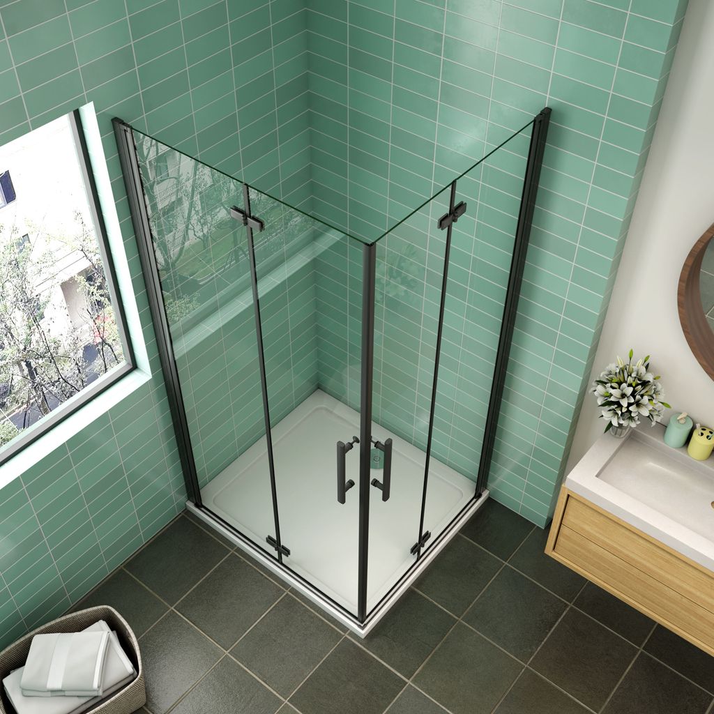 110X120X195cm Nano+ESG Sicherheitsglas Duschkabine Duschabtrennung Scharniertür Falttür Schwarz Duschtür