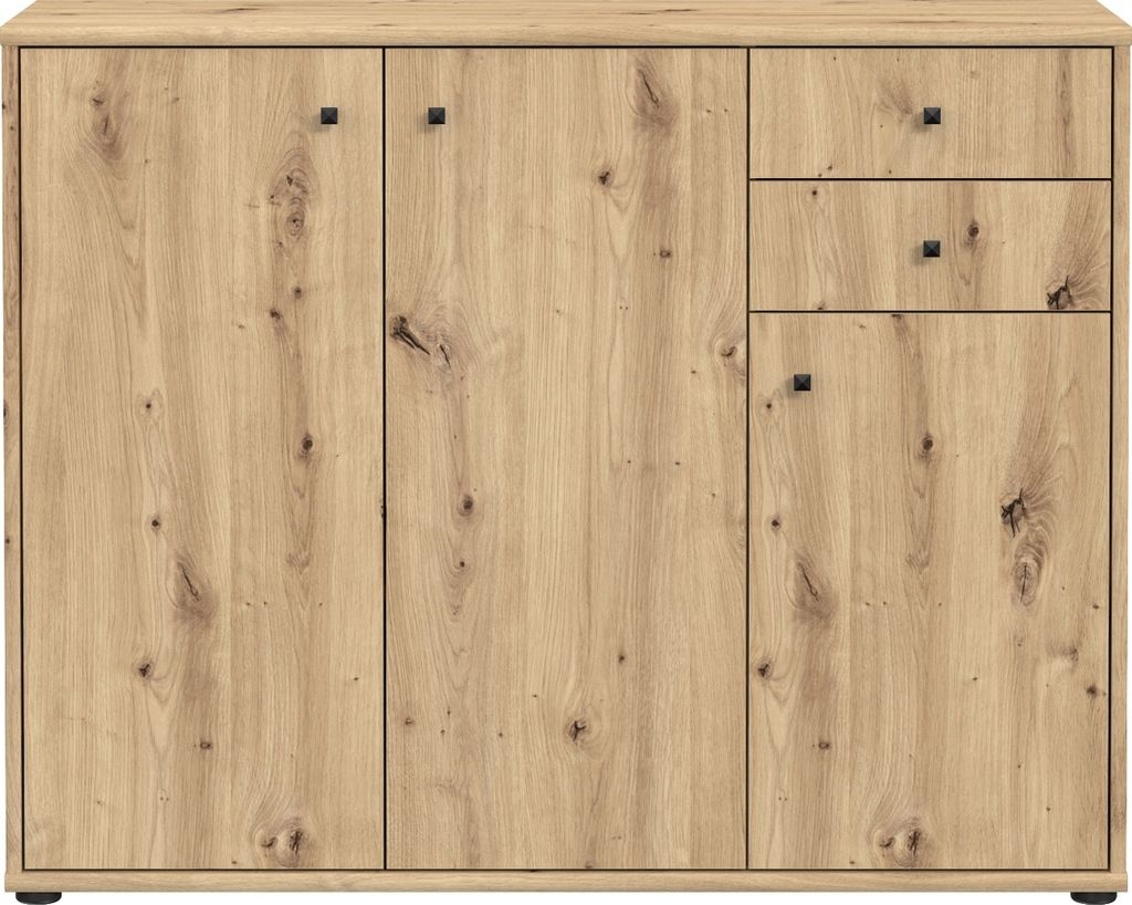 Sideboard >TEMPRA2< 3 Türen, 2 Schübe, Artisan Eiche Nachbildung - 108,8x85,5x34,8cm (BxHxT)