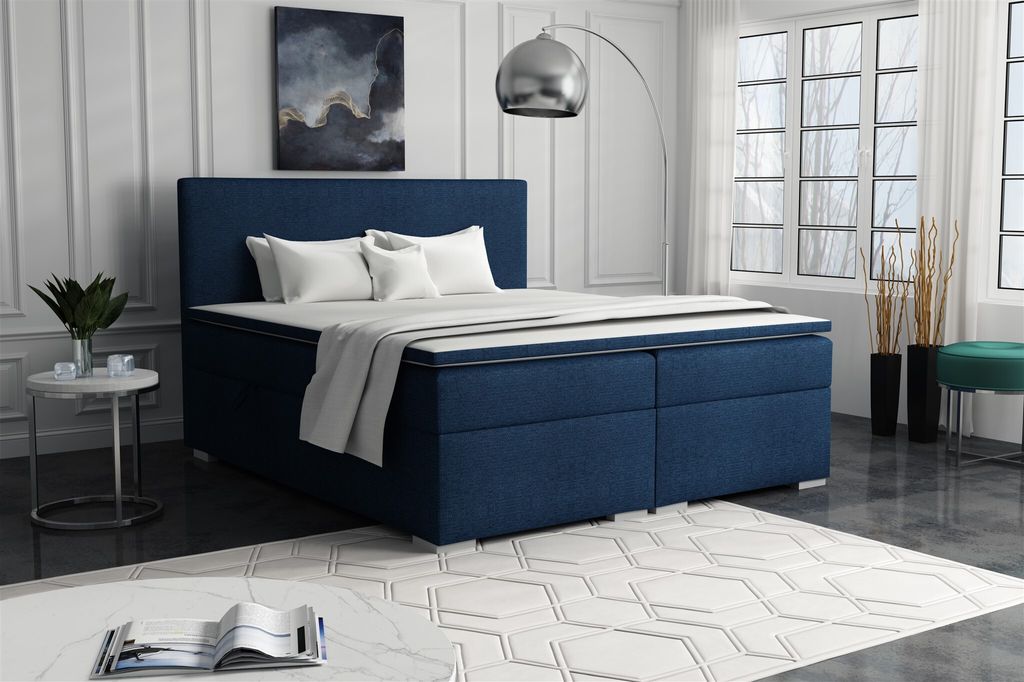Boxspringbett Schlafzimmerbett SOREL 140x200cm Stoff Aragon Blau