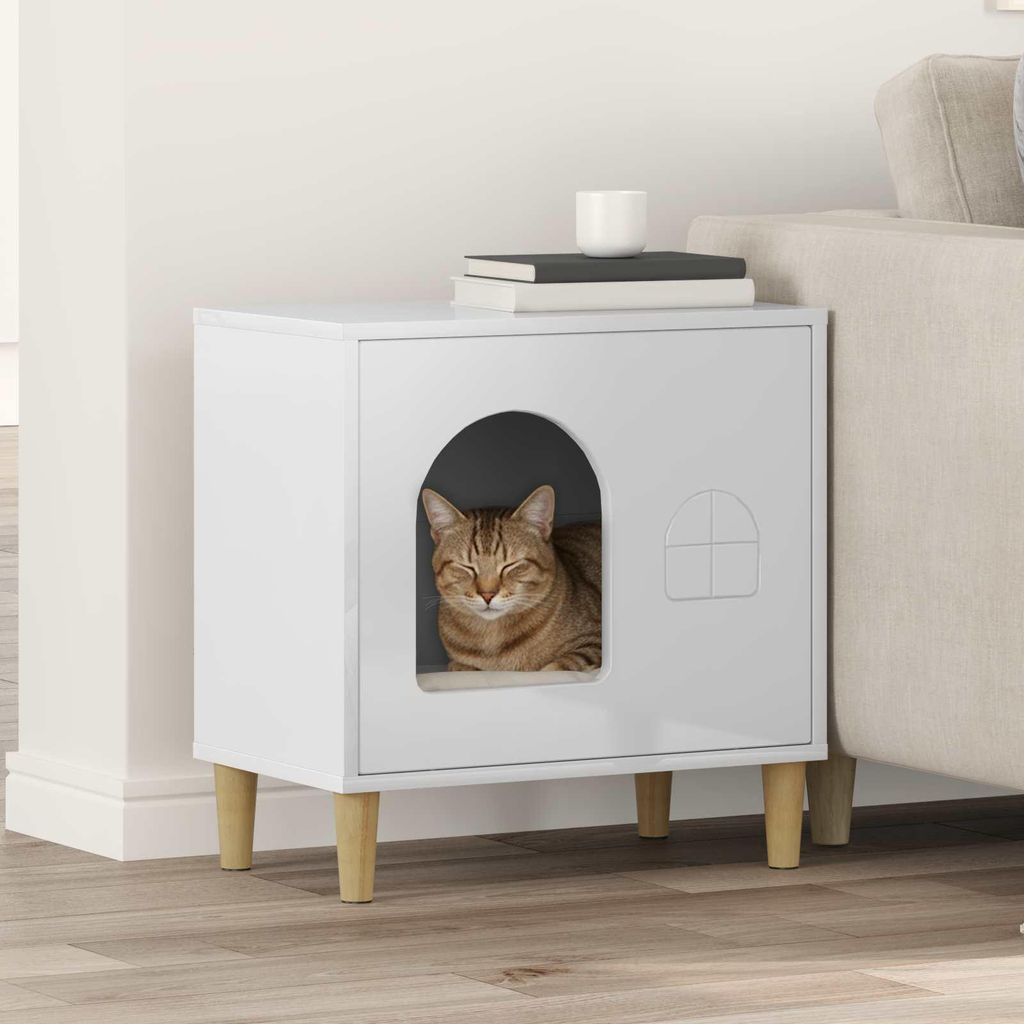 "Schlussverkauf" Katzenhaus moderne - Max. Gewicht: 60 kg - Glänzend Weiß 51x30x52 cm Holzwerkstoff C15707