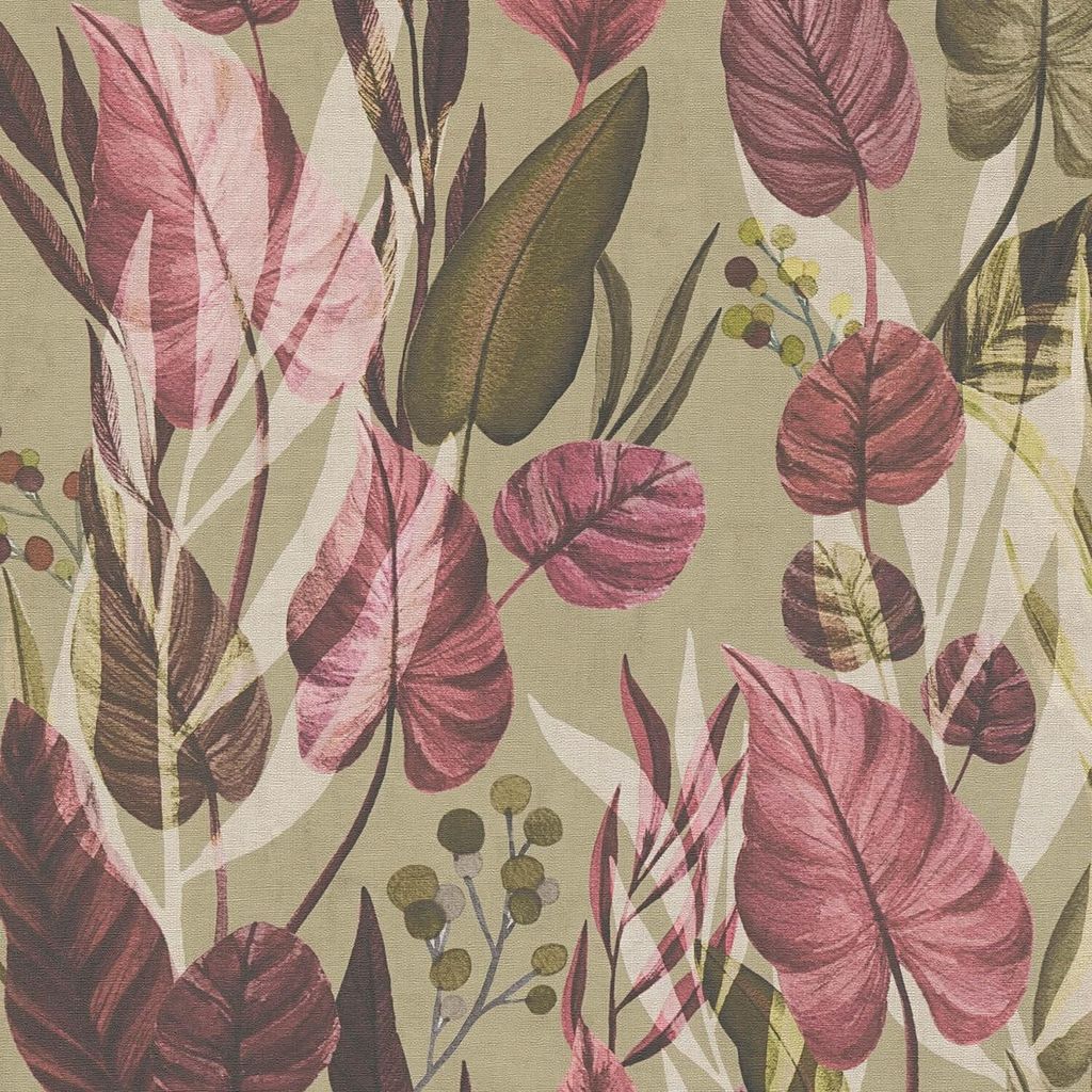 Profhome 782192-GU Natur Tapete Floral matt oliv rosa Produktbild 
