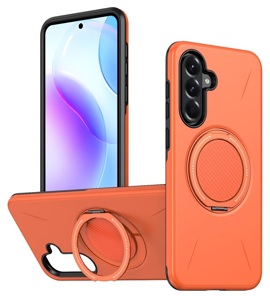 Magnetisch Hülle für Samsung Galaxy A56, Stoßfeste Weich TPU und Hard PC Schutzhülle mit Ringhalter Ständer Orange