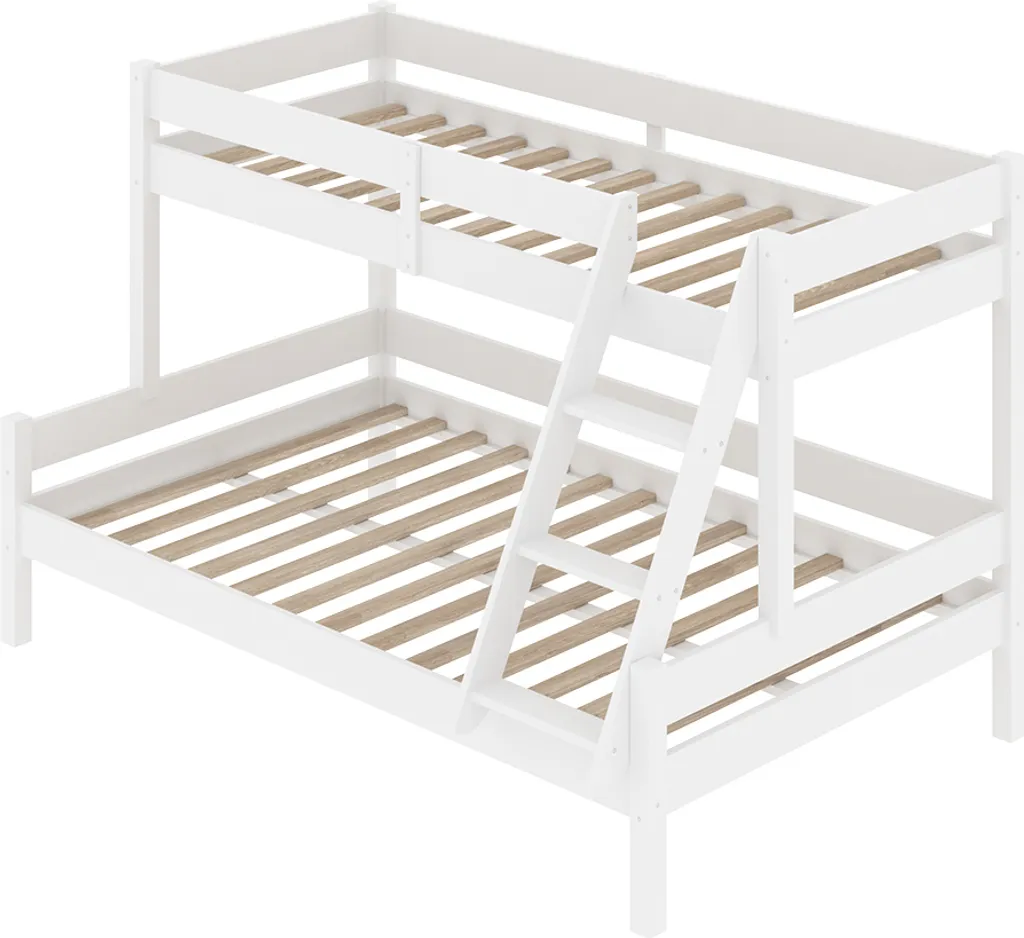 Lit superposé familial Everest Blanc en bois 140x200 et 90x200 cm Vitalispa