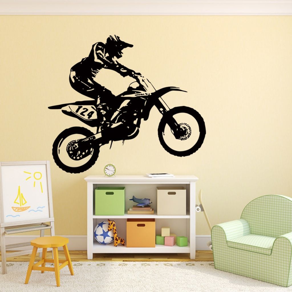 Wandaufkleber Motorrad Biker Wohnzimmer Kinderzimmer WandTattoo Motocross Set