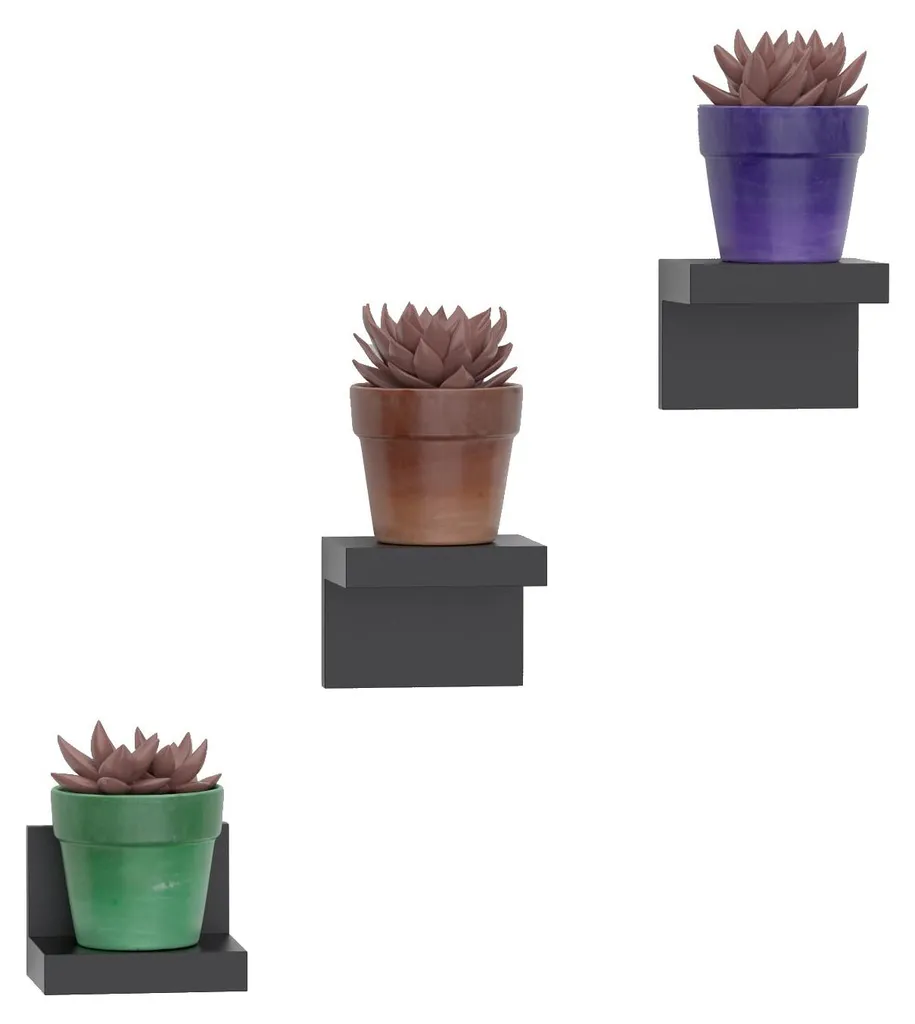 Étagère murale sans perçage noire 10cm lot de 3 fixation colle ou vis