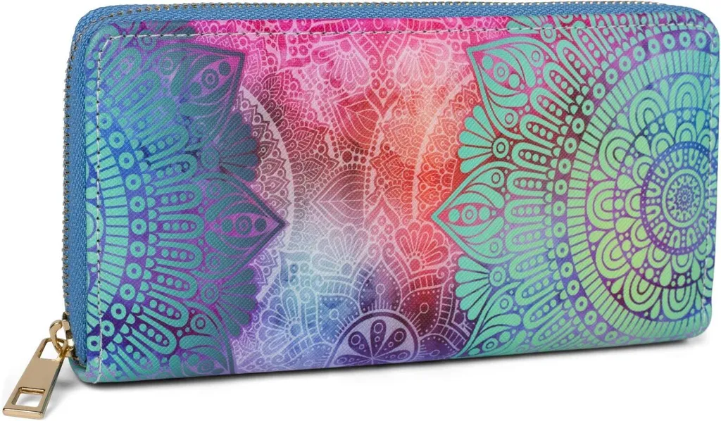 Portafoglio Mandala Boho Paisley Verde Viola Rosa - styleBREAKER 02040145