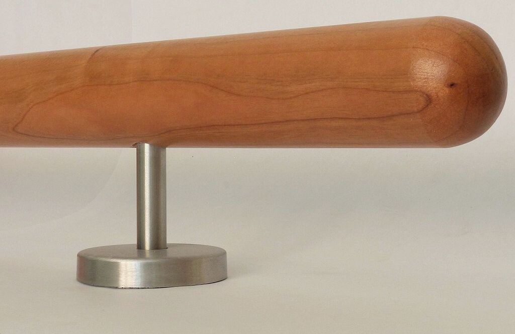 TIBU Kirschbaum Holz Handlauf Geländer 0,3m - 5m, Länge 480 cm, Ende Halbkugel gefräst und 6 gerade Halter