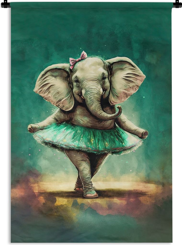 MuchoWow Wandteppich Wandbehang Elefant - Ballerina - Farbe - Bogen - Porträt - Kinder 90x135 cm Tapisserie Dekoration Wandtuch - Baumwolle - Wa...