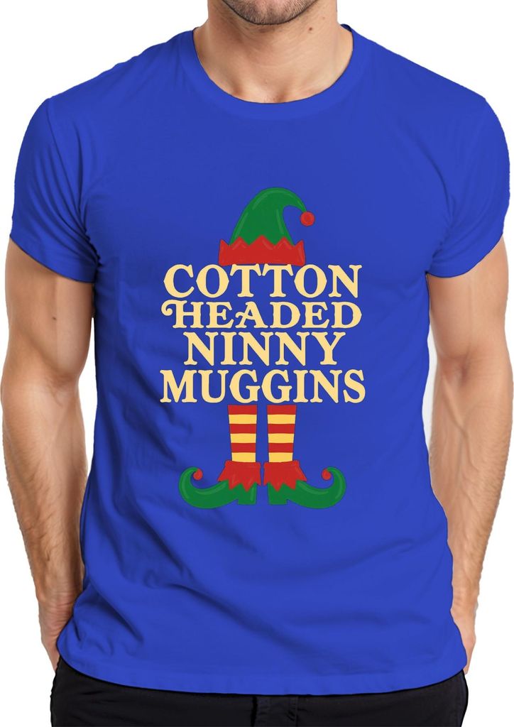 Baumwolle HEADED NINNY MUGGINS Weihnachten Elf Lustig Geschenk Witz Herren T-Shirt, Blau, M
