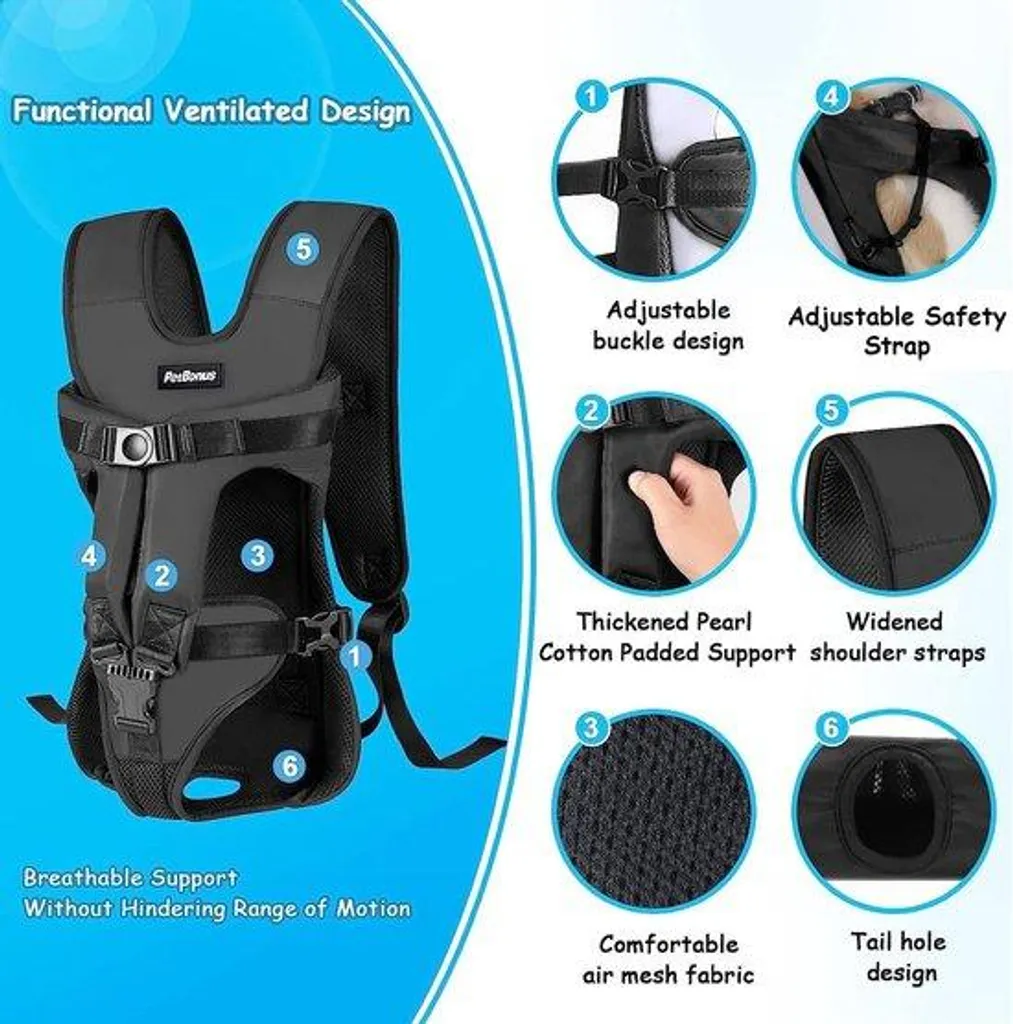Sac de transport pour chien respirant et léger - Noir - Taille M - Confort