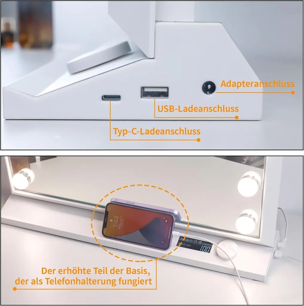 Miroir Tactile 15 Lampes LED à Intensité Variable avec Écran et Port USB - 3