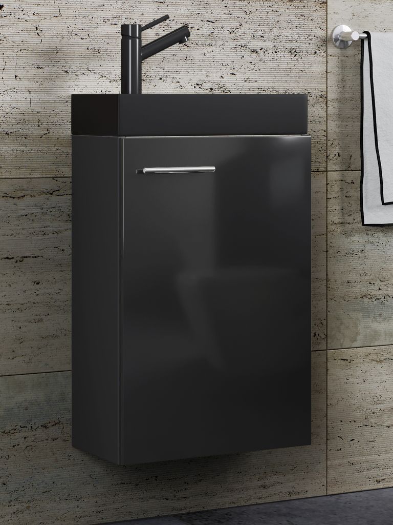 VCM 2-tlg Set | Waschplatz für Gäste WC | Gästebad Toilette | Waschtisch | Badmöbel Badezimmer Set – Slito-BL