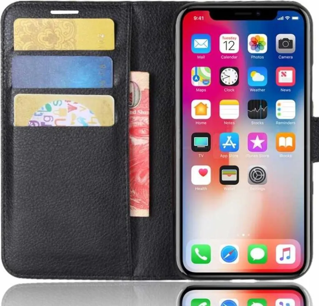 Custodia Flip Cover iPhone X/XS Nero | Protezione Totale a Libro