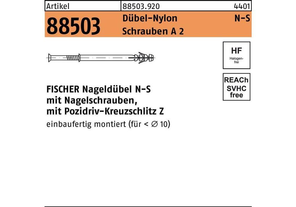 Fischer Nageldübel N 6x40/10 S A2 (50)