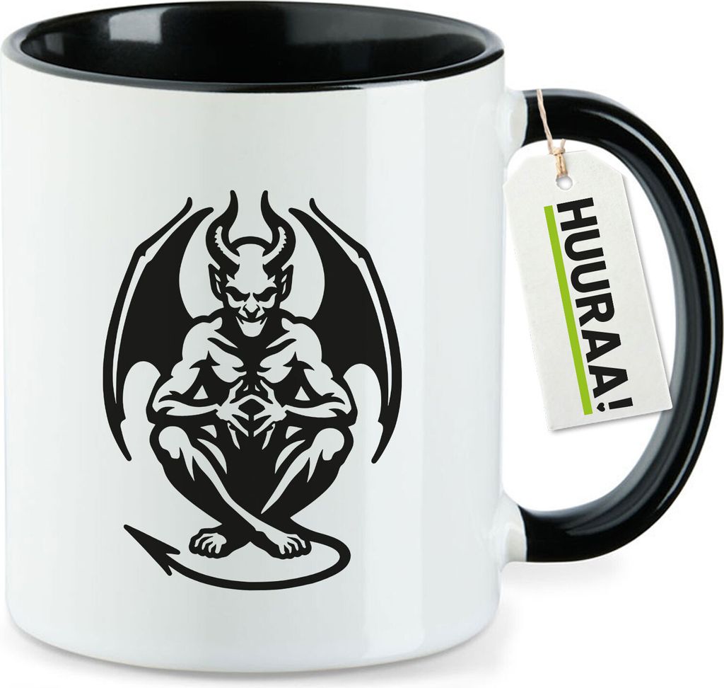 Huuraa Kaffeetasse Dämon Fabelwesen 330ml Schwarz Keramik Kaffeebecher Geschenkidee
