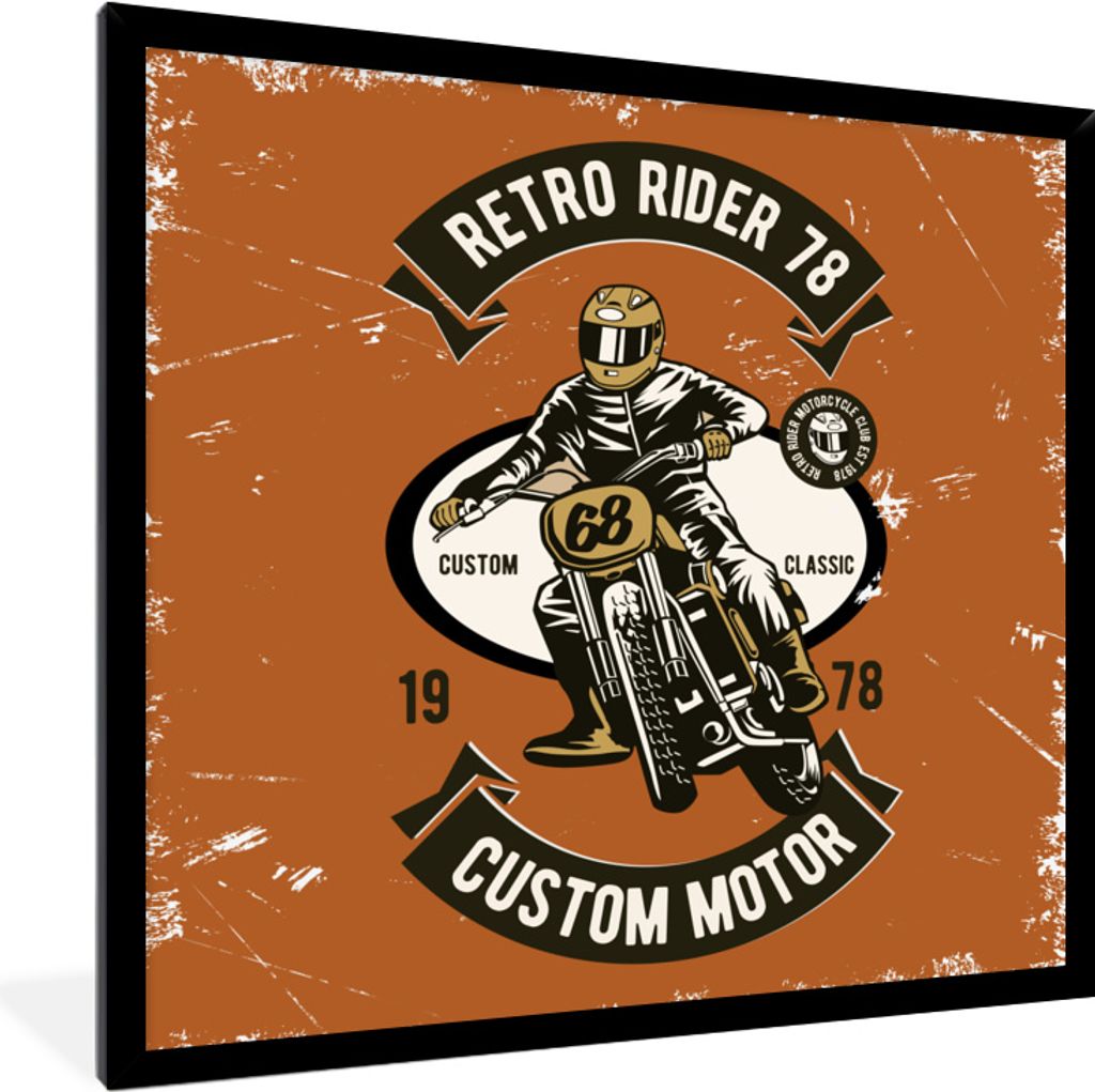 MuchoWow MuchoWow Gerahmtes Poster Motorrad - Mann - Retro 40x40 cm - Poster mit zchwarzem Bilderrahmen - Mit Rahmen - Wanddekoration Schlafzimmer