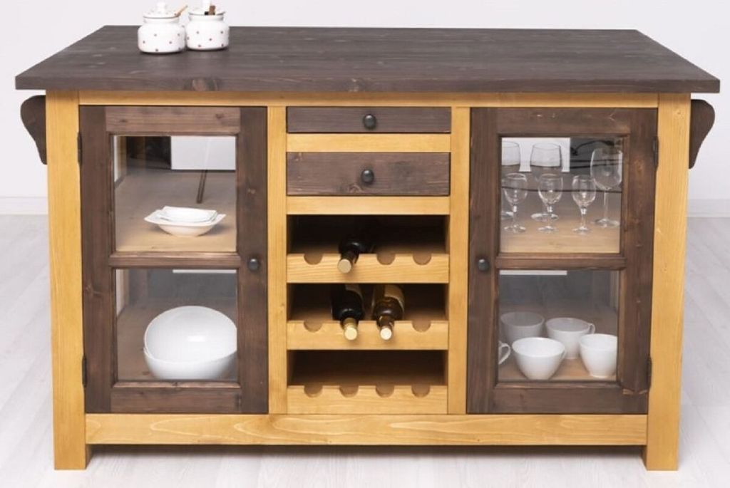 Casa Padrino Landhausstil Kücheninsel Braun / Naturfarben 150 x 90 x H. 90 cm - Massivholz Küchenschrank - Landhausstil Massivholz Küchen Möbel...