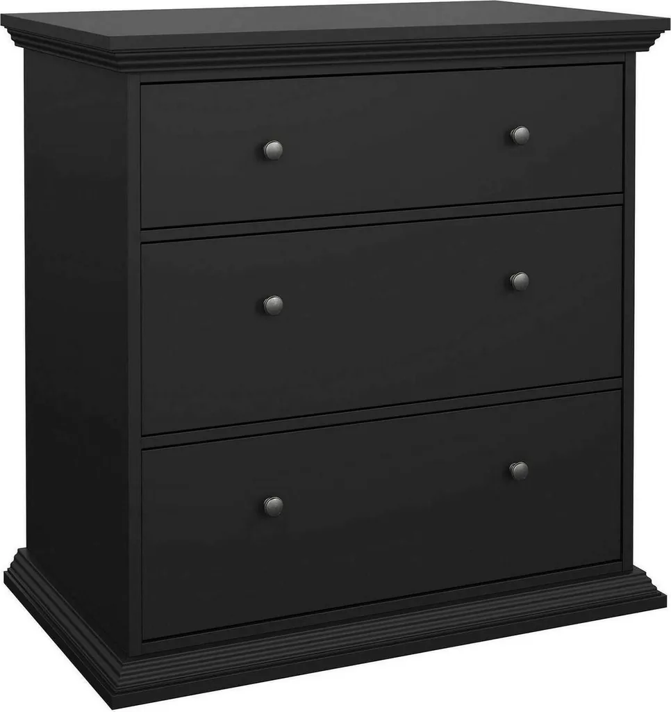Commode 3 tiroirs noire 88 cm de haut pour organiser votre linge de maison