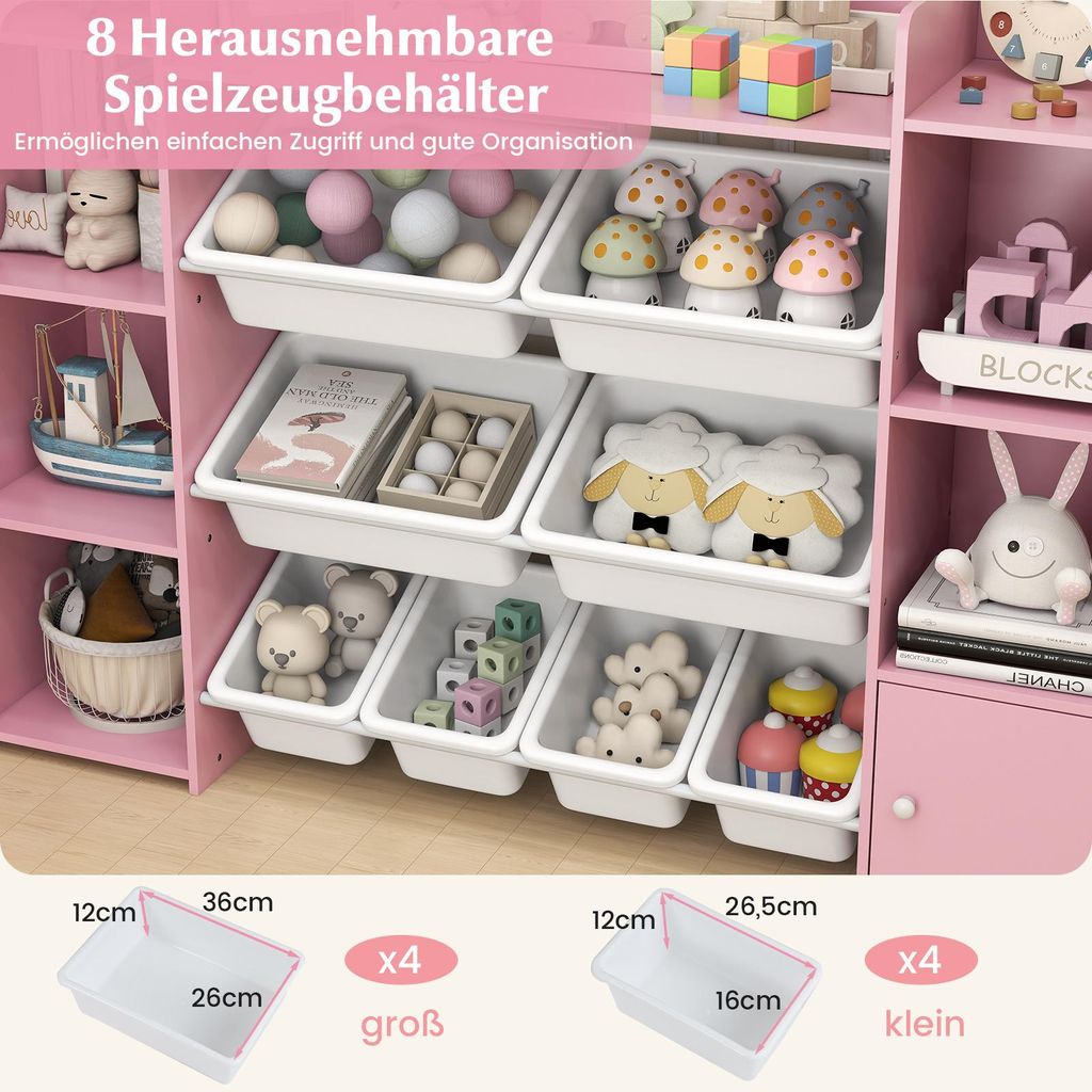 COSTWAY 4-stöckiges Kinderregal aus Holz, Spielzeugschrank