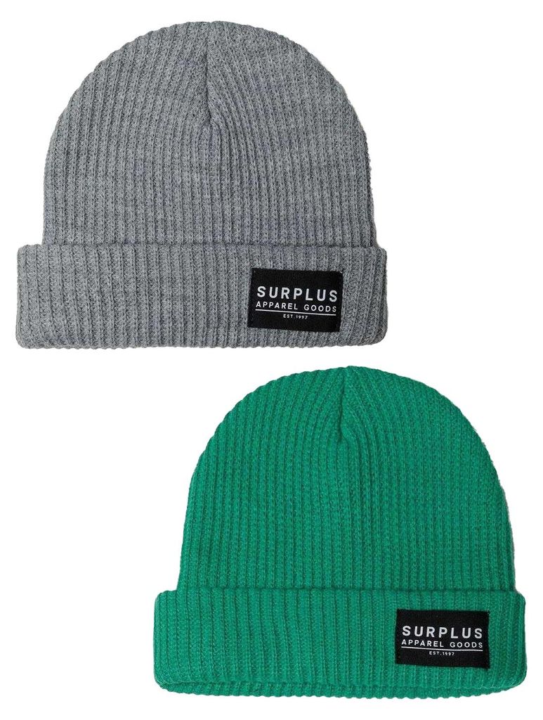 Minoti - Mütze-Set für Kinder, gerippt, Jerseyware (2er-Pack) MN186 (11-14 Jahre) (Grün/Grau)