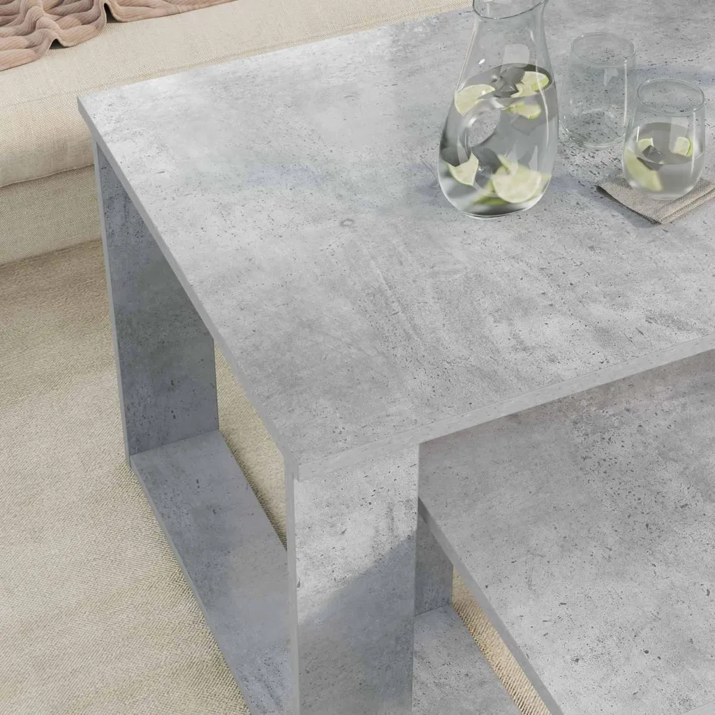 Table Basse en Bois Composite Gris Béton Durable - Lot de 2 Modules