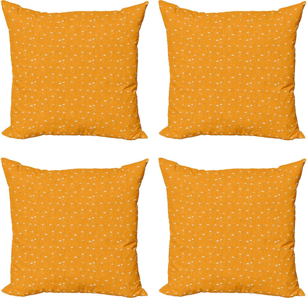 ABAKUHAUS Orange Kissenbezug Set (4 Stück), Abstrakte Gekritzel-Blumen, Moderner Doppelseitiger Digitaldruck, 45 cm x 45 cm, Orange und Weiß