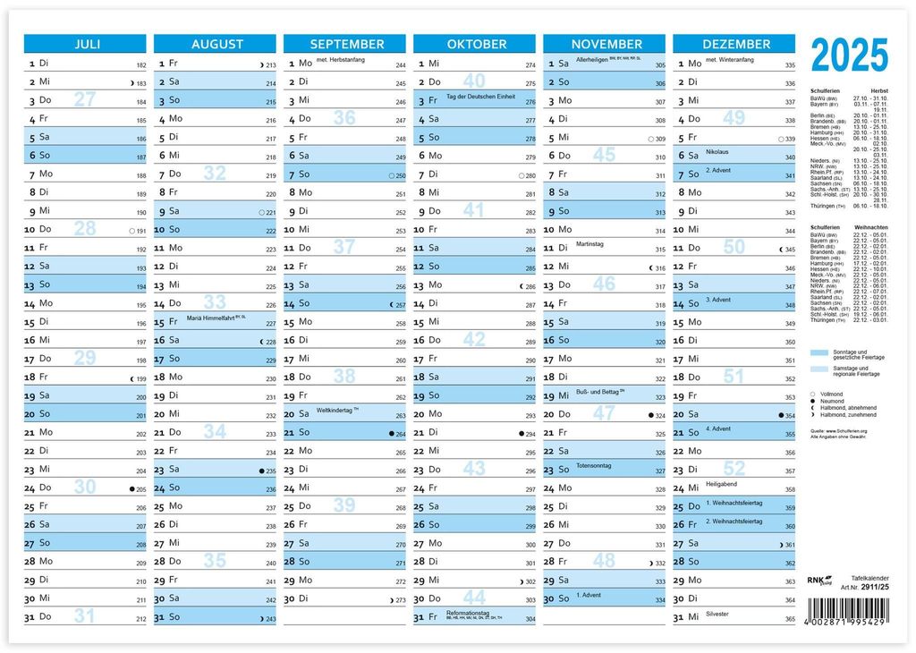 RNK Verlag Tafelkalender 2025 DIN A5 quer 250 g/qm Karton Produktbild 