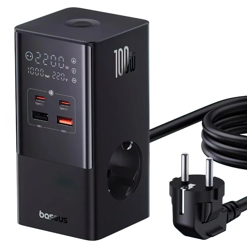 Station de Charge Bureau Baseus PowerCombo - Organiseur Prises AC Noir