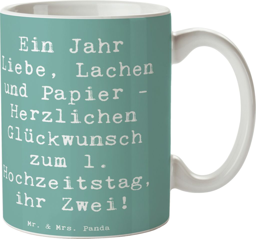 Mr. & Mrs. Panda Keramiktasse Spruch 1. Hochzeitstag Papierhochzeit - Meeresbrise - Geschenk, Teetasse, Hochzeitserinnerung, Becher, Kaffeebecher, ...
