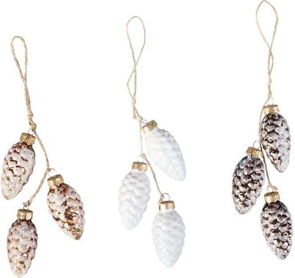 3 Dekohänger - Tannen-Zapfen - aus Glas - 1 Set