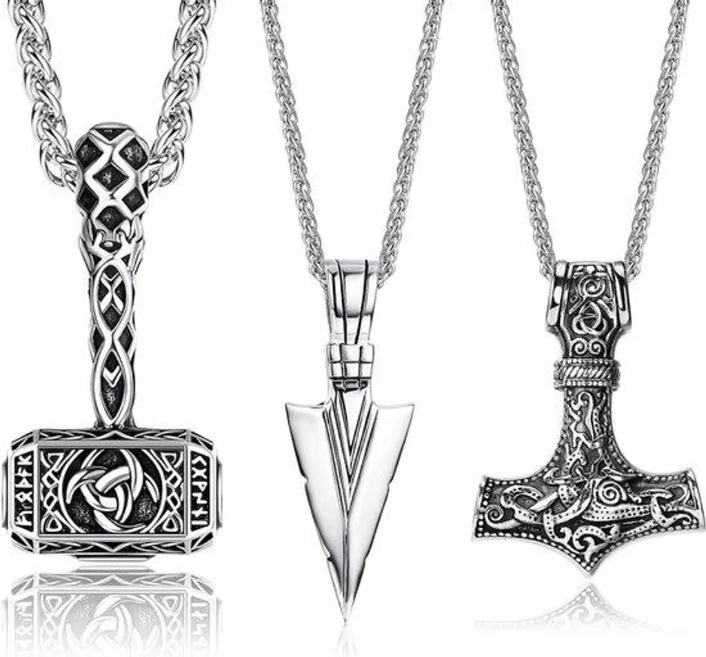 Bijou viking Mjolnir vintage en acier avec talisman pointe de flèche - Homme