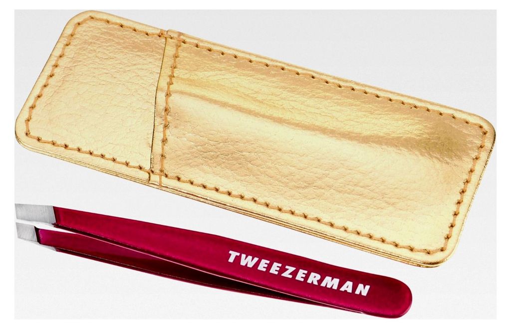 Mini Pinzette mit Etui zum Zupfen von Haaren, Geschenkset Weihnachten in Celestial Fuchsia, Limitierte Auflage in Gold Rot