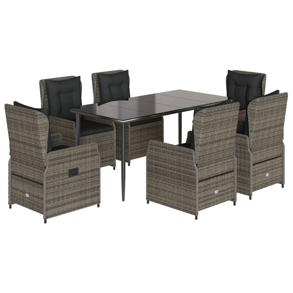 7-tlg. Garten-Essgruppe mit Kissen Grau Poly Rattan